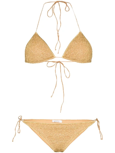 Shop Oseree Lumiere Metallic Triangle-cup Bikini Set In Gold