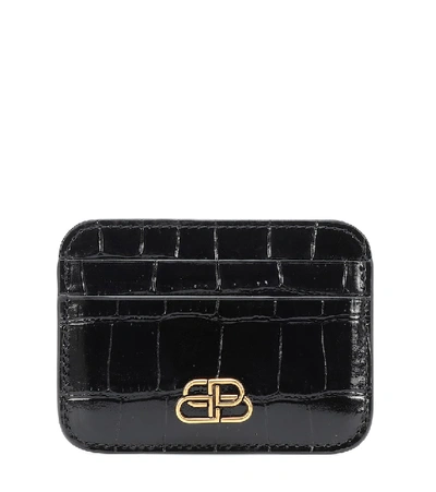 Shop Balenciaga Bb Croc-effect Leather Card Holder In Black