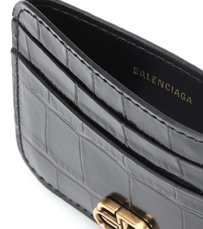 Shop Balenciaga Bb Croc-effect Leather Card Holder In Black