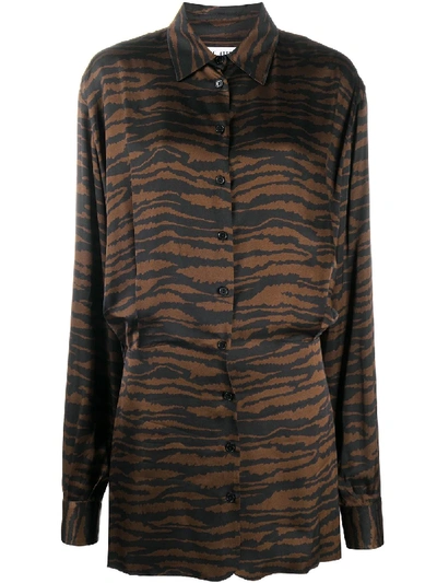 Shop Attico Gigi Zebra-print Shirt Dress In Brown