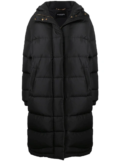 Shop Versace Logo-plaque Padded Coat In Black