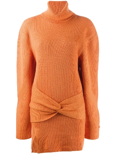Shop Fenty Turtleneck Knit Mini Dress In Orange