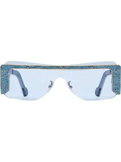 Shop Fenty Guarded Denim Mask Sunglasses In Blue