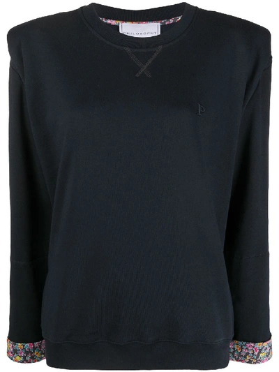 Shop Philosophy Di Lorenzo Serafini Shoulder Pad Cotton Sweatshirt In Blue