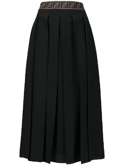 Shop Fendi Ff Motif Detail Pleated Skirt In Black