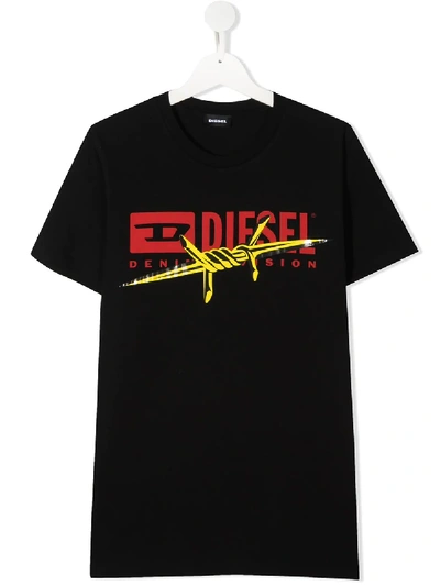 Shop Diesel Teen Printed Logo T-shirt In Black