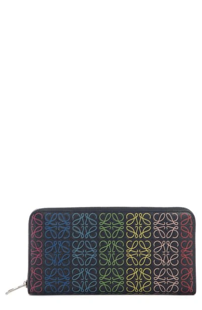 Shop Loewe Logo Embossed Zip Around Leather Wallet In Black Multi