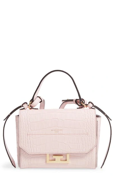 Shop Givenchy Mini Eden Croc Embossed Calfskin Top Handle Bag In Pink