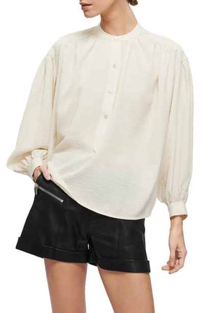 Shop Anine Bing Eden Silk Blend Button-up Shirt In Cream And Black Stripe