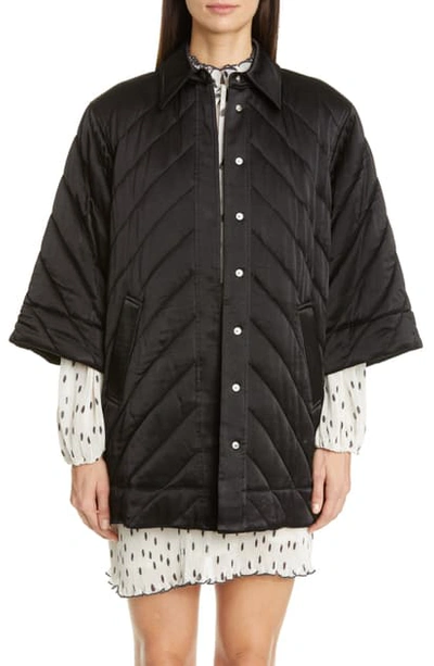 Shop Ganni Quilted Satin Jacket In Black