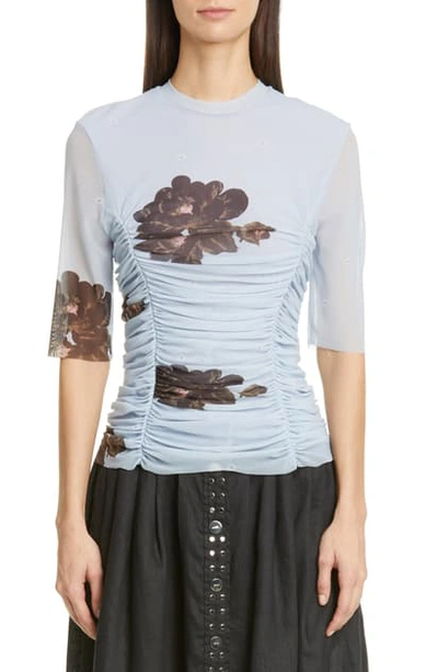 Shop Ganni Floral Ruched Top In Heather