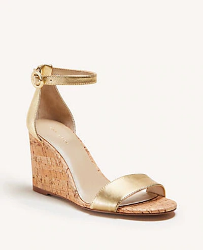 Shop Ann Taylor Brett Metallic Leather Wedge Sandals In Gold