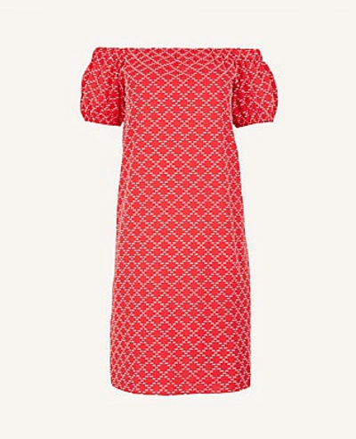Shop Ann Taylor Geo Clip Off The Shoulder Shift Dress In Red Carnation