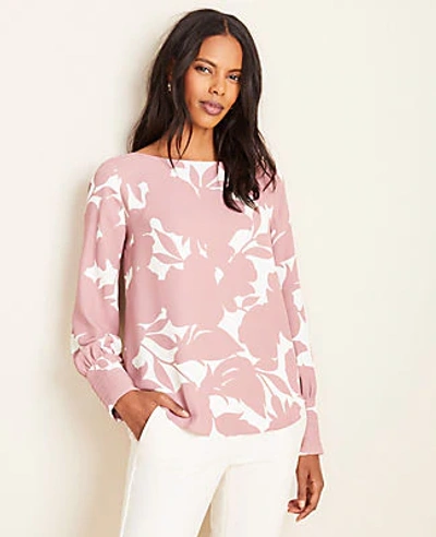 Shop Ann Taylor Floral Cuffed Boatneck Top In Nostalgia Rose