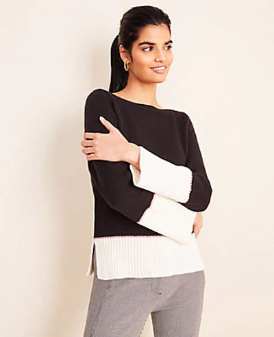 Shop Ann Taylor Colorblock Boatneck Sweater In Black