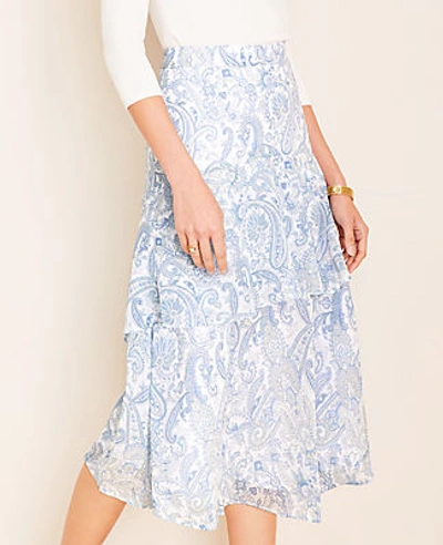 Shop Ann Taylor Petite Paisley Tiered Flounce Skirt In Blue Mist