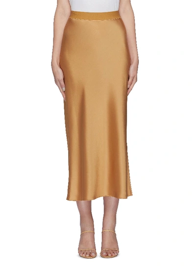 Shop Theory Side Slit Satin Maxi Slip Skirt In Yellow
