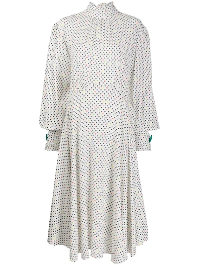 Christopher Kane White Gathered Polka Dot Midi Dress In White