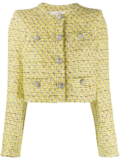 Shop Alessandra Rich Crystal-button Tweed Jacket In Yellow