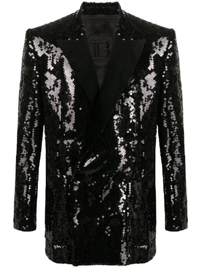 Shop Balmain Sequin-embellished Single-breasted Blazer In Black