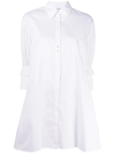 Shop Victoria Victoria Beckham Ruffle-sleeved Mini Shirt Dress In White