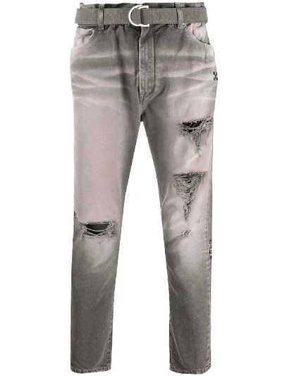 Shop Off-white Belted Cropped Jeans In Grey