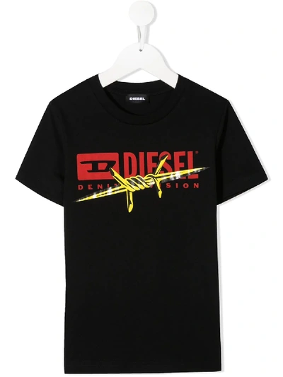 Shop Diesel Graphic Print Logo T-shirt In Black