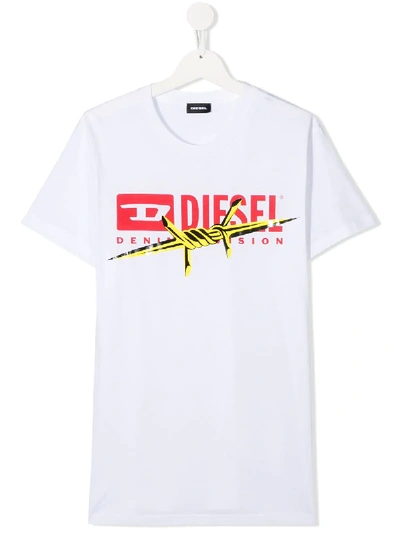 Shop Diesel Teen Barbed Wire-print T-shirt In White