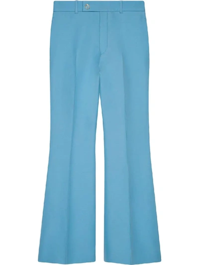 Shop Gucci Flared Cropped Trousers In Blue