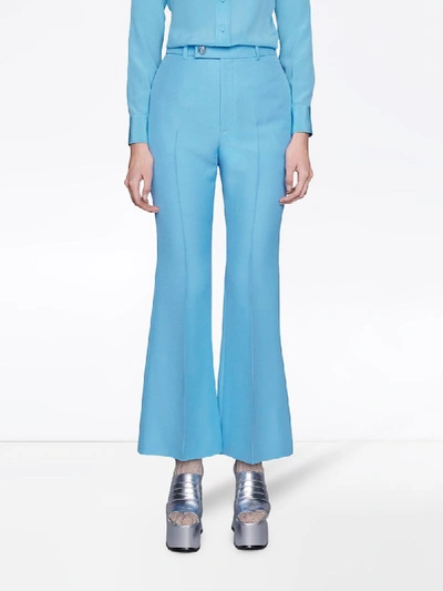 Shop Gucci Flared Cropped Trousers In Blue