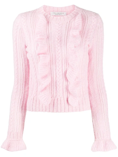 Philosophy Di Lorenzo Serafini Ruffle-trimmed Knitted Jumper In Pink