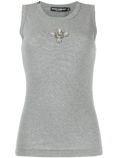 Shop Dolce & Gabbana Crystal Embellished Tank Top In Grey