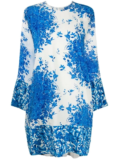 Shop Valentino Short Floral-print Dress In Blue