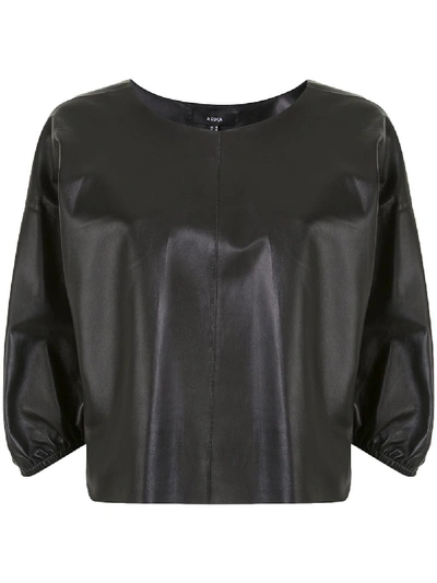 Shop Arma Puff-sleeve Leather Blouse In Black