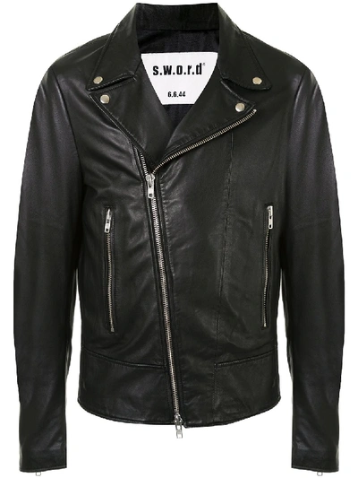 Shop Sword 6.6.44 Zipped Leather Biker Jacket In Black