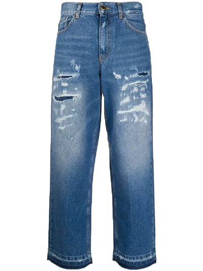 Shop Pinko Madness Distressed Cropped Jeans In Blue