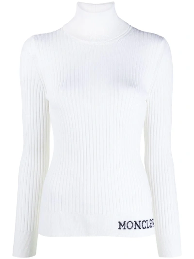 Shop Moncler Ribbed Turtleneck Jumper In White