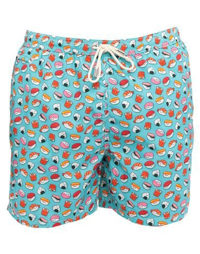 Shop Mc2 Saint Barth Man Swim Trunks Turquoise Size S Recycled Polyester