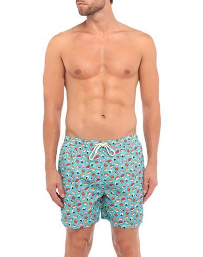 Shop Mc2 Saint Barth Man Swim Trunks Turquoise Size S Recycled Polyester