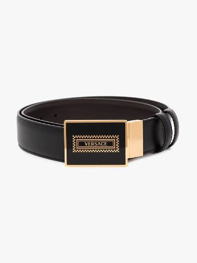 Shop Versace Brown Logo Buckle Leather Belt
