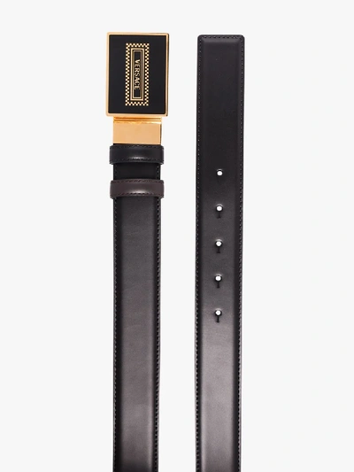 Shop Versace Brown Logo Buckle Leather Belt