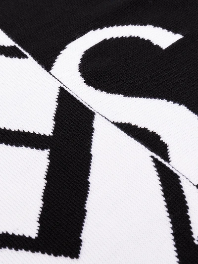 Shop Versace Black And White Logo Wool Scarf