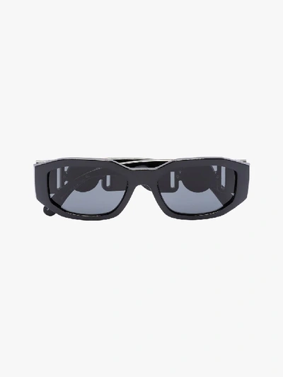 Shop Versace Black Biggie Rectangular Sunglasses