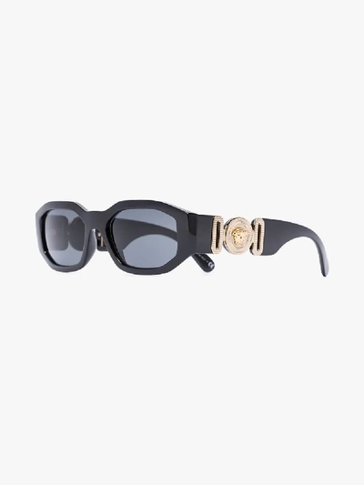 Shop Versace Black Biggie Rectangular Sunglasses