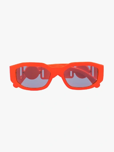 Shop Versace Orange Biggie Rectangular Sunglasses
