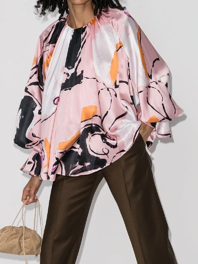 Shop Roksanda Pia Dance Print Silk Blouse In Pink