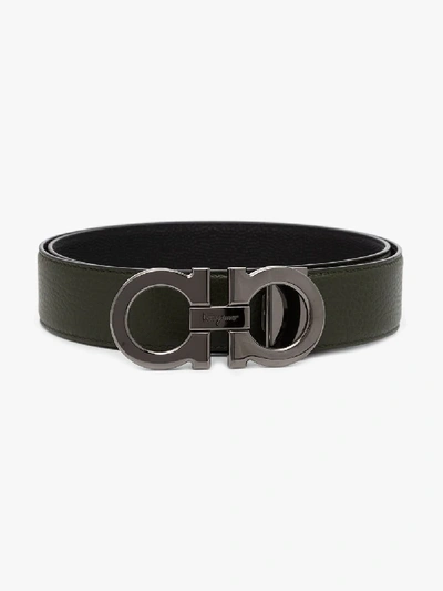 Shop Ferragamo Green Gancini Reversible Leather Belt