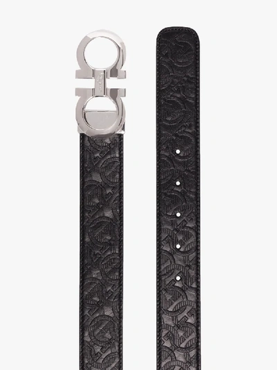 Shop Ferragamo Black Gancini Reversible Embossed Leather Belt