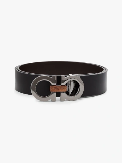 Shop Ferragamo Black Gancini Reversible Leather Belt