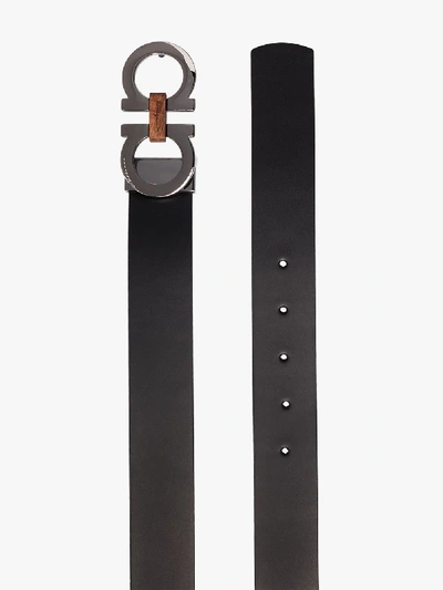 Shop Ferragamo Black Gancini Reversible Leather Belt